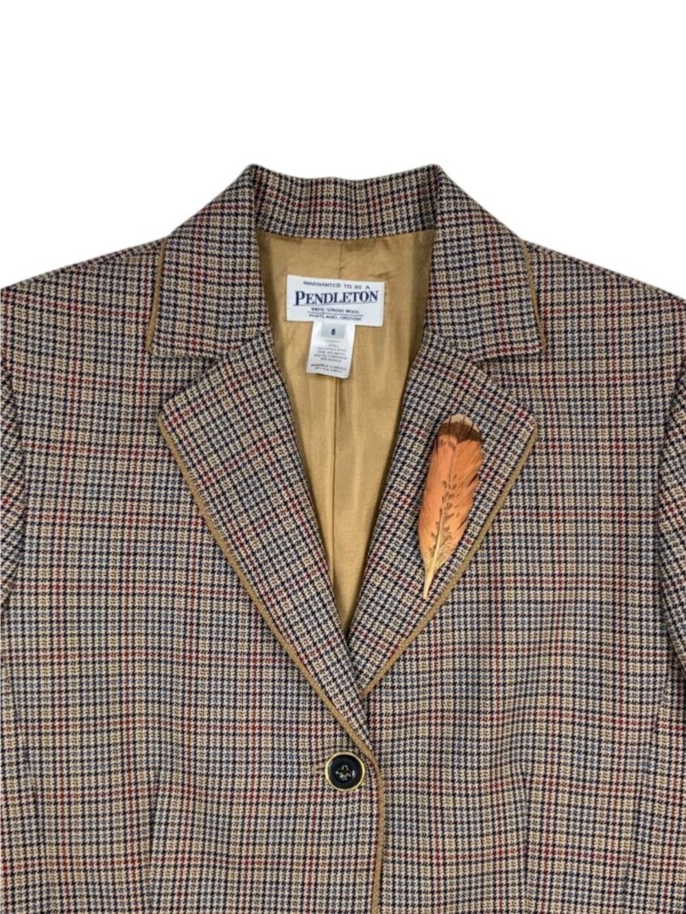 Pendleton Wool Plaid Blazer Jacket 6 Feather Pin Heritage - Picture 7 of 15